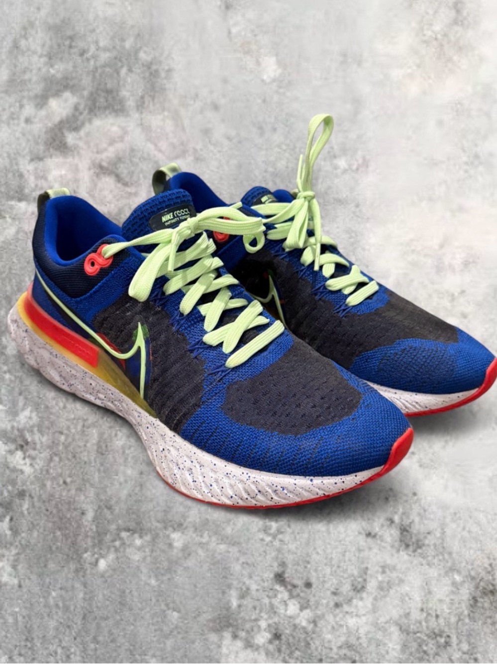 Nike React Infinite Flyknit Men’s Running Shoes - Blue with Neon Green Accents